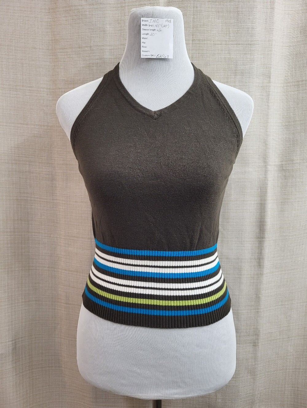 INC International Concepts Women's Green Blue White Ribbed Halter Top Size M